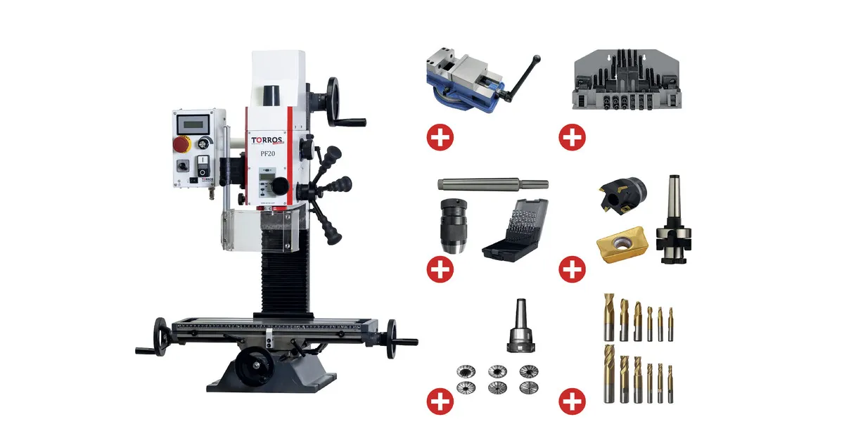 Boorfreesmachine X 280 mm Y 175 mm Z 280 mm MK2/M10 0,85 kW 230V met essentiële accessoires Torros