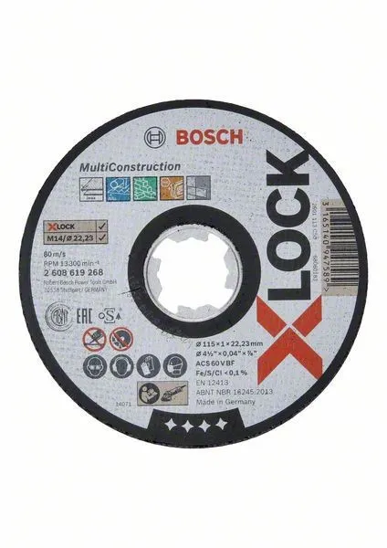 BOSCH XLOCK VLAKKE DOORSLIJPSCHIJF MULTI MATERIAL SYSTEEM 115×1×22.23 ACS 60 V BF, 115 MM, 1,0 MM 2608619268