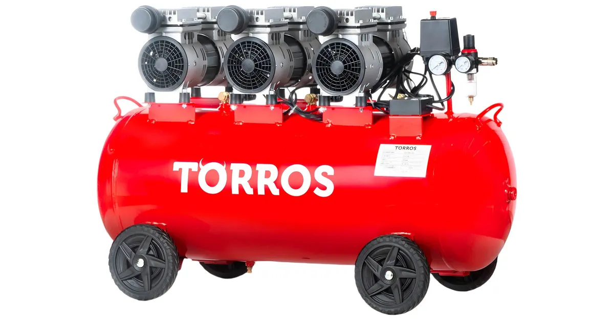 Compressor geluidsarm olievrij ketel 100 L 2,2 kW / 3 Pk 480 L/min 10 bar 63 dB(A) 230V Torros