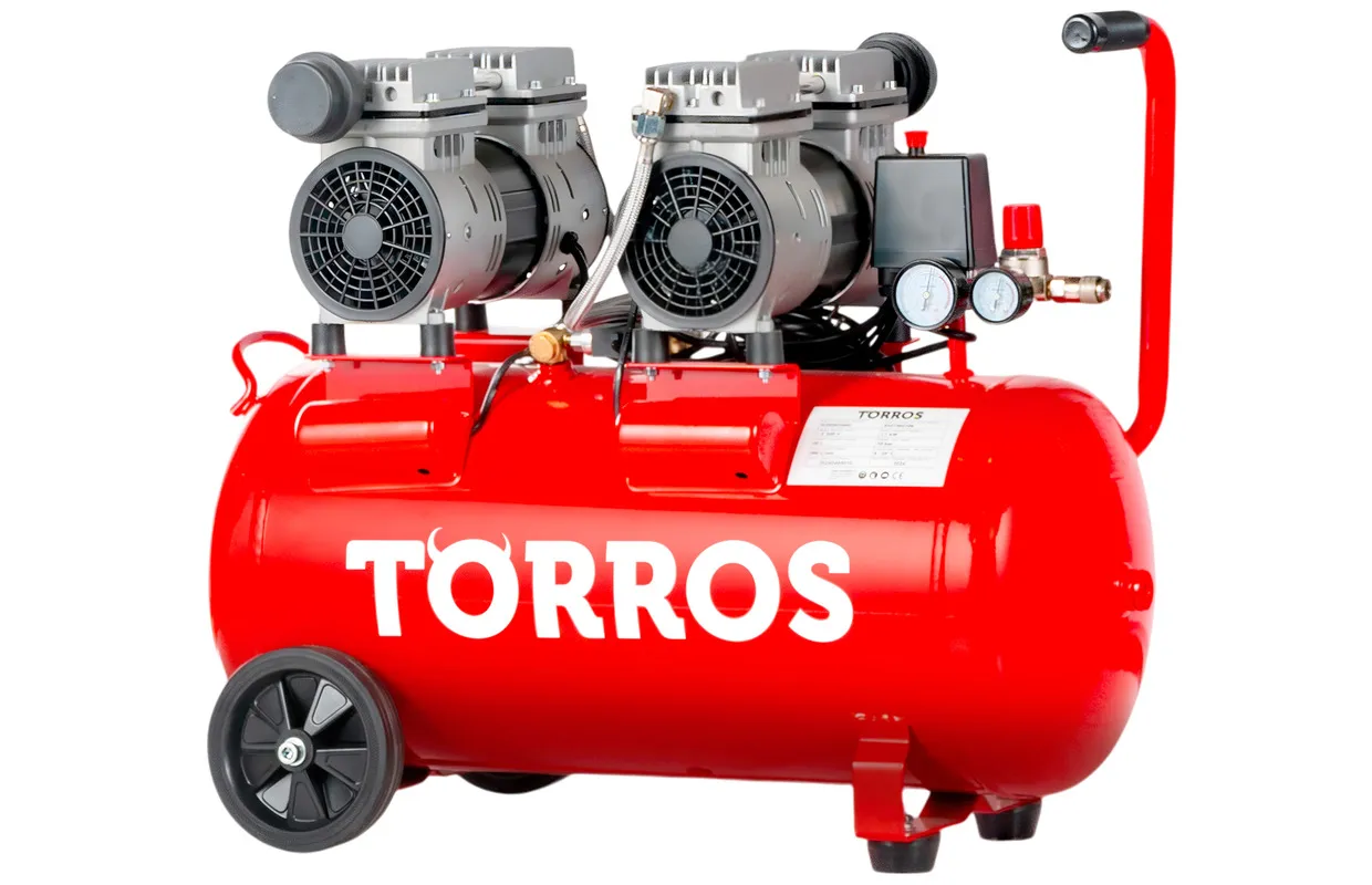 Compressor geluidsarm olievrij ketel 50 L 1,1 kW / 1,5 Pk 280 L/min 10 bar 63 dB(A) 230V Torros