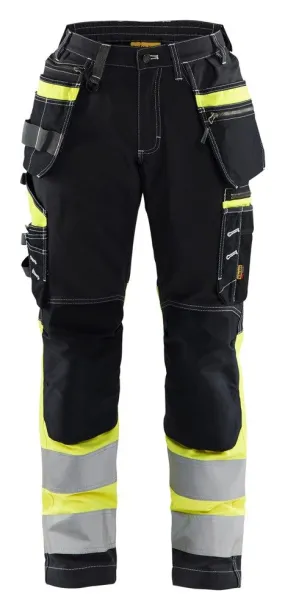 DAMES HIGH VIS WERKBROEK MET STRETCH - 7196/1370/8833 - ZWART/FLUOGEEL - C40