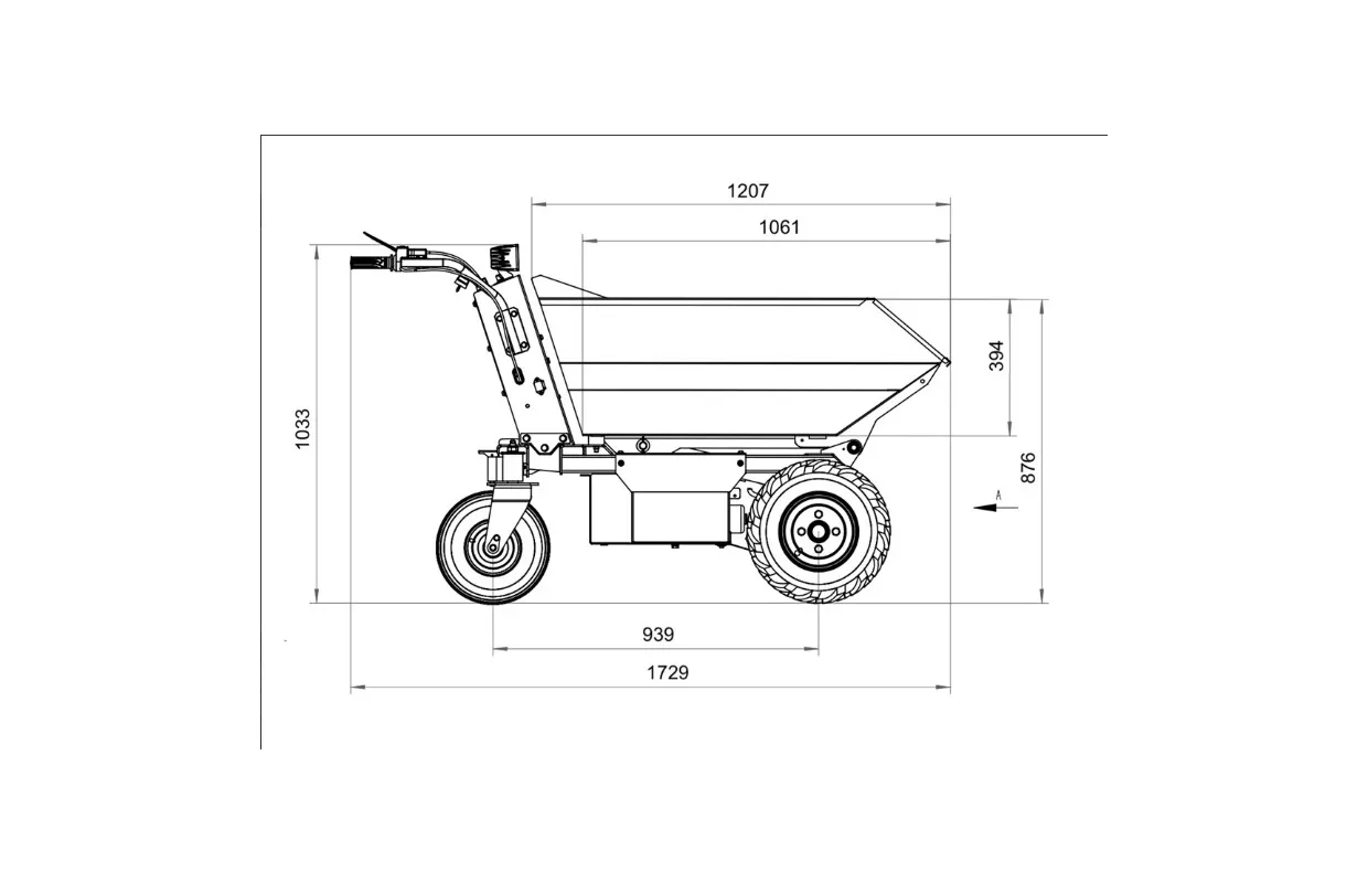 Elektrische dumper 500kg 245 liter hydraulisch kippen, batterij 48V Torros