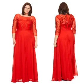 Galajurk helder-rood lange mouwen chiffon