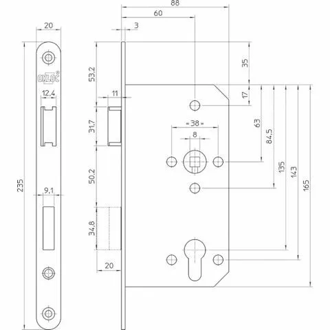 OXLOC DAG EN NACHT CILINDERSLOT  PC72MM  TYPE 6010  DOORNMAAT 60  OMKEERBAAR  RVS