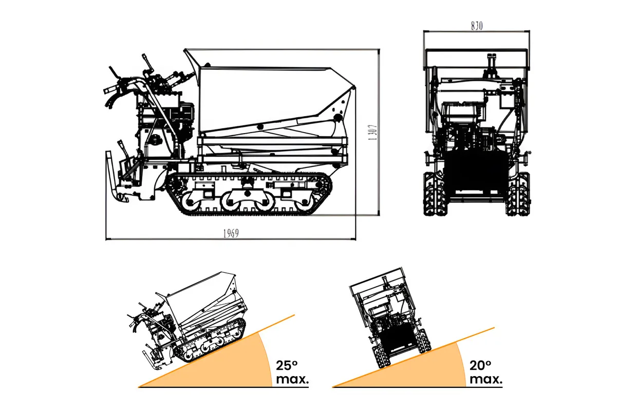 Rupsdumper 800 kg 13pk 8 snelheden elektrische start en hydraulische schaarlift Torros