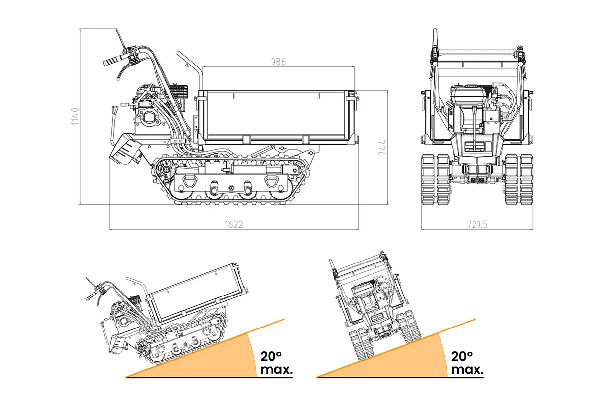 Rupsdumper vlakke kipbak 600kg 6,5pk 4 snelheden  Torros