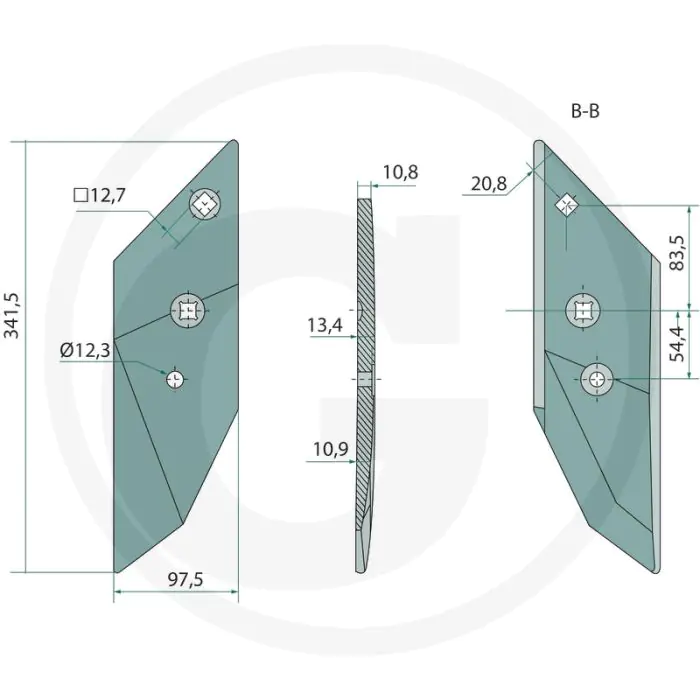 Schaarpunt links - passend voor: lemken b20, b25, b25h, b30, b35, b40, bs20, bs40, bs42, d50, us35, us40