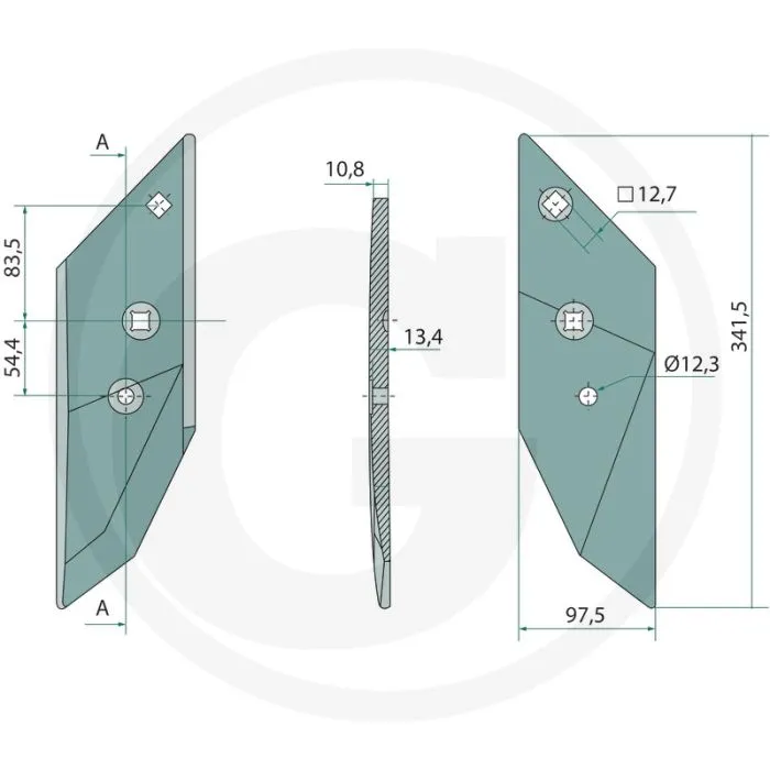 SCHAARPUNT RECHTS  PASSEND VOOR: LEMKEN B20, B25, B25H, B30, B35, B40, BS20, BS40, BS42, D50, US35, US40